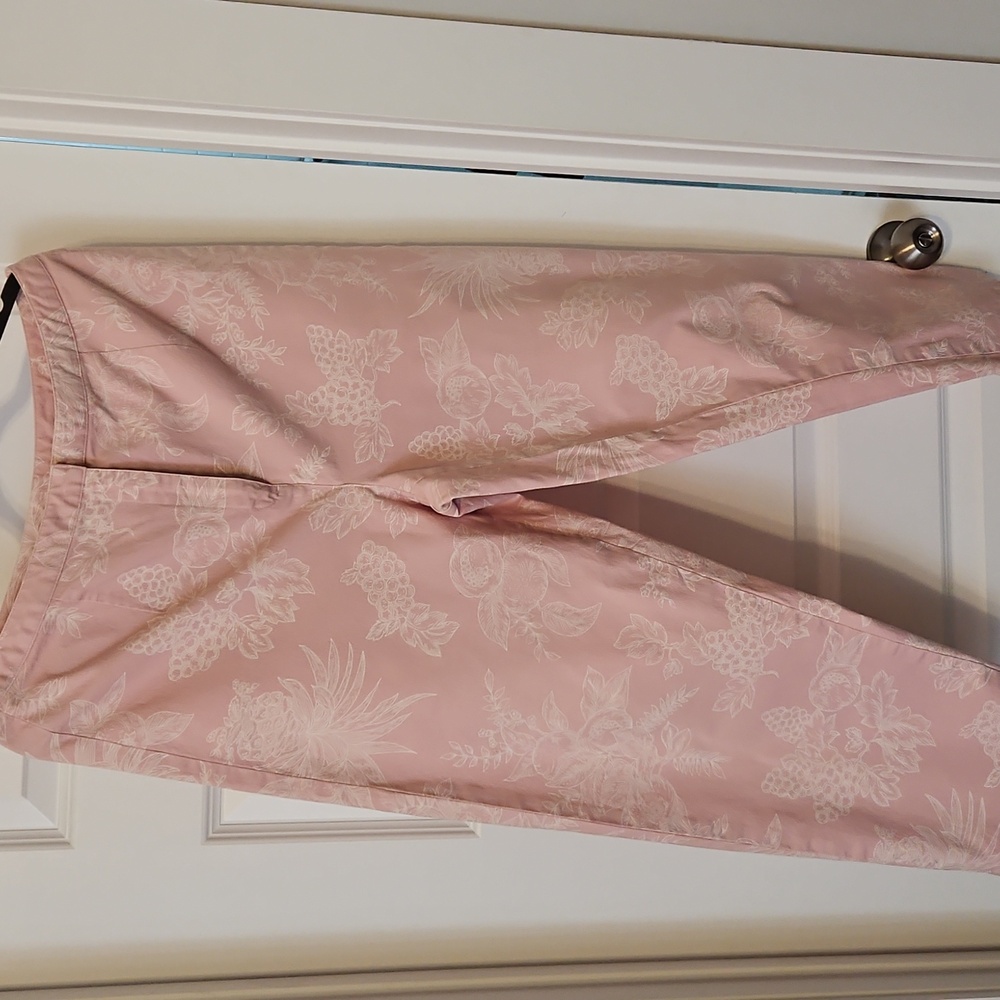 Pink TALBOTS Patterned Pants.White Pattern Of Fruits, Grape, Pineapple.$4.99 S/H